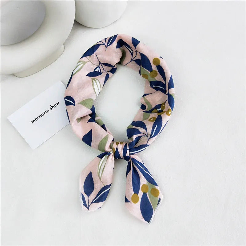 Cotton Linen 55cm Square Scarf Women Kerchief Flower Print Geometric Neckerchief Scarves  Headwrap Bandanas Hairband Headbands