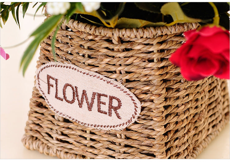 Handmade Straw Woven Flower Basket Woven Storage Living Room Decoration Ornaments Artificial Flower Arrangement Flower Basket