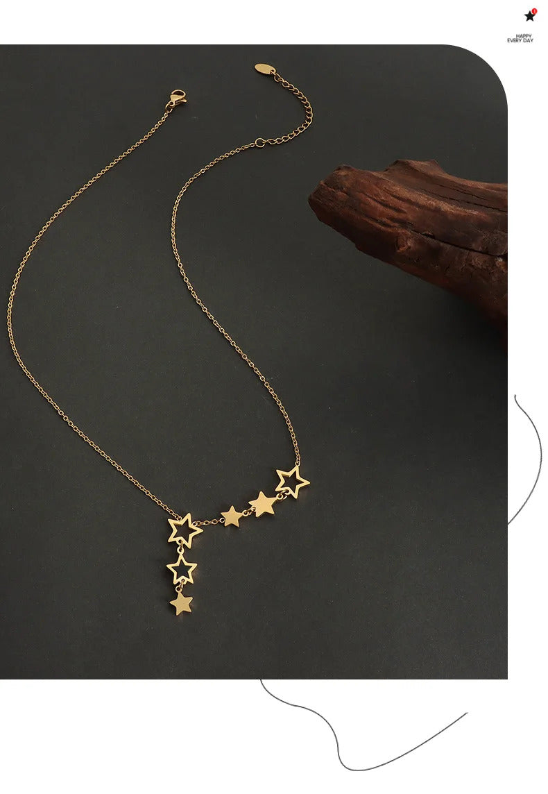 Trendy Star Pendant Necklace for Women High Quality Stainless Steel Gold Plated Chain Black Acrylic Fashion Jewelry Accesories