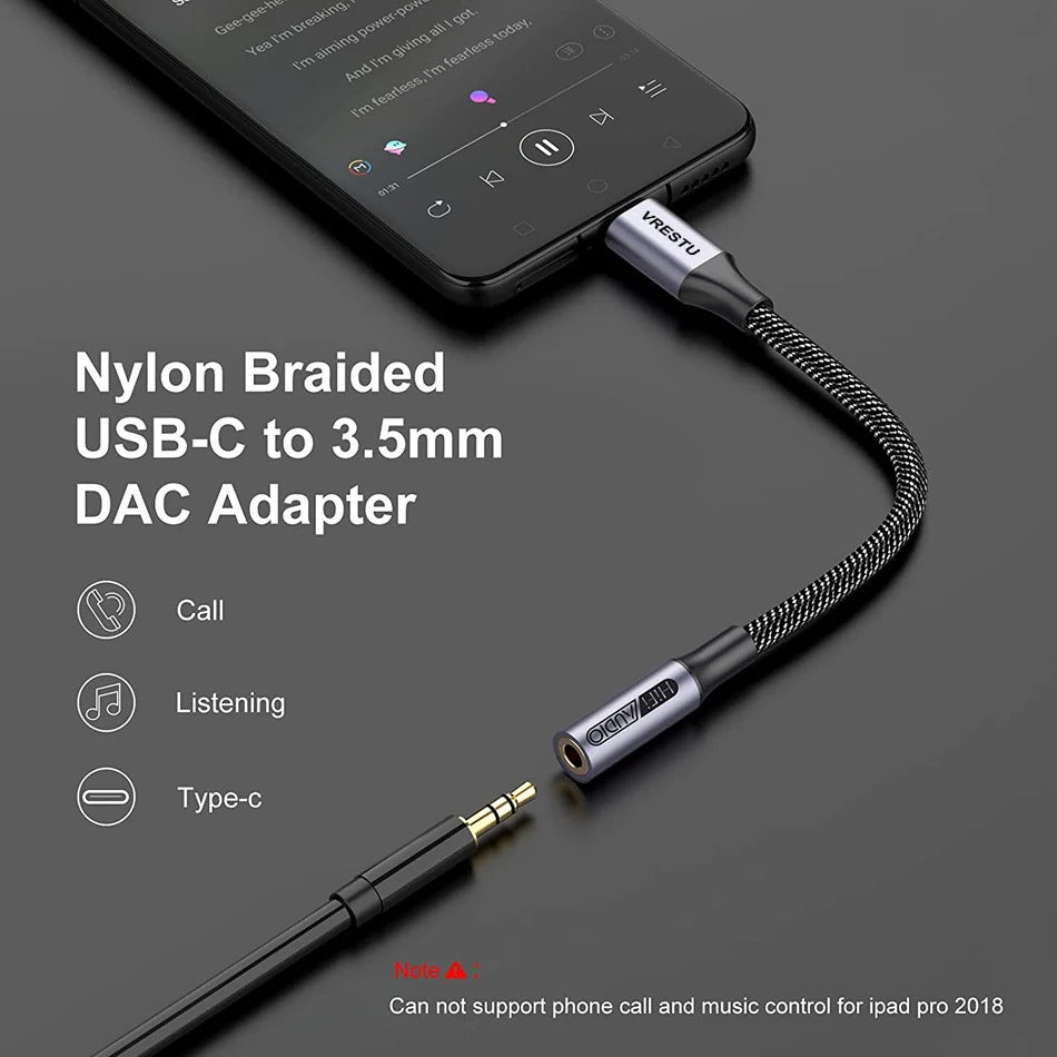 USB Type C to 3.5mm Jack Headphone USBC Earphone DAC Audio Adapter Cable for Samsung S23 Ultrta Xiaomi Oneplus 1+ Google Pixel 7