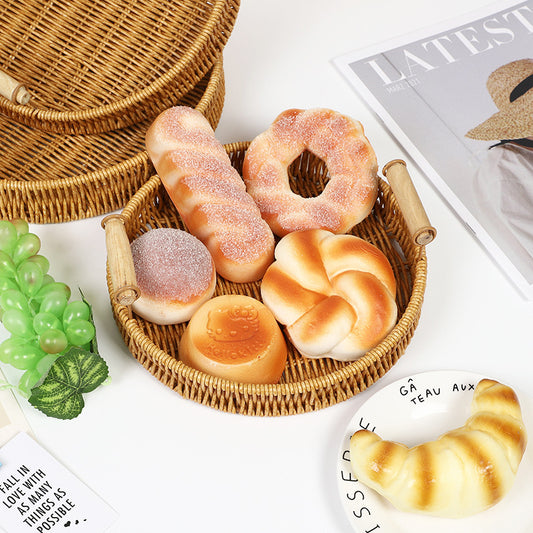 Fruit Plate Hand-Woven Japanese Bread Basket Steamed Bun Basket Living Room Household Storage Basket Rattan Double Ear Tray