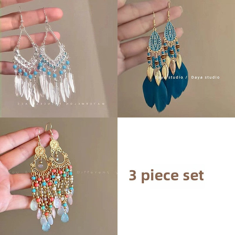 Bohemian Style Earrings Chinese Retro Style Niche Light Luxury Ear Drops Ear Hooks Vacation Style Earrings for Women