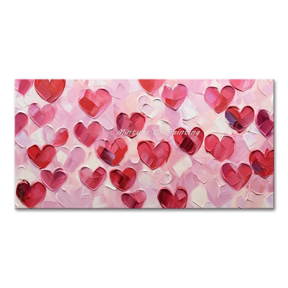 Mintura,100% Handmade Knife Graffiti Pink Red Heart Oil Painting on Canvas,Modern Abstract Wall Art Picture,Room Home Decoration