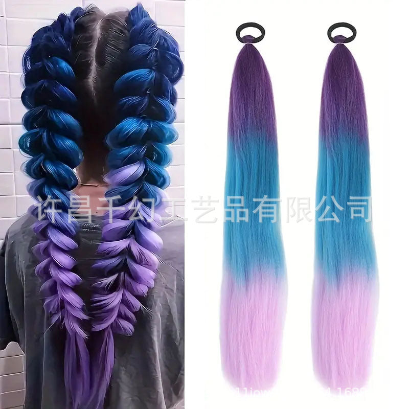 Children Girl Rubber Band Ponytail Wig Boxing Braid Color Elastic String Braid Ponytail Wig Connecting Braid