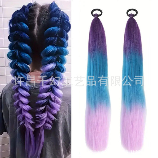 Children Girl Rubber Band Ponytail Wig Boxing Braid Color Elastic String Braid Ponytail Wig Connecting Braid
