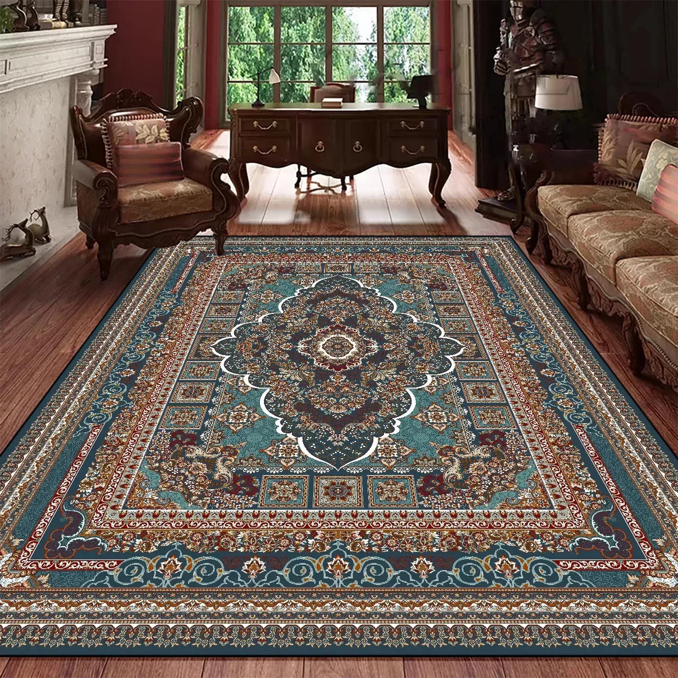 Vintage Bohemian High-end Luxury Carpet Retro Türkiye Persian Style Large Rug Classical Non Slip Washable Living Roon Floor Mat