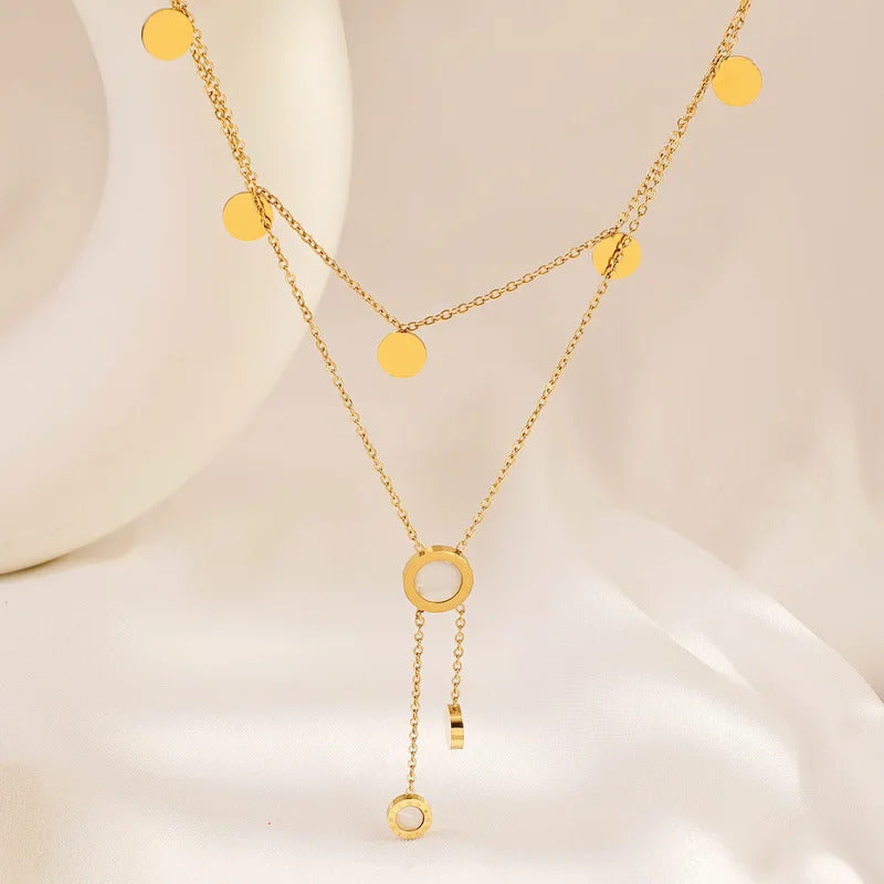 Stainless Steel Round Roman Numeral Dial Long Pendant Necklace For Women Fashion Girls Clavicle Chain Jewelry Gifts