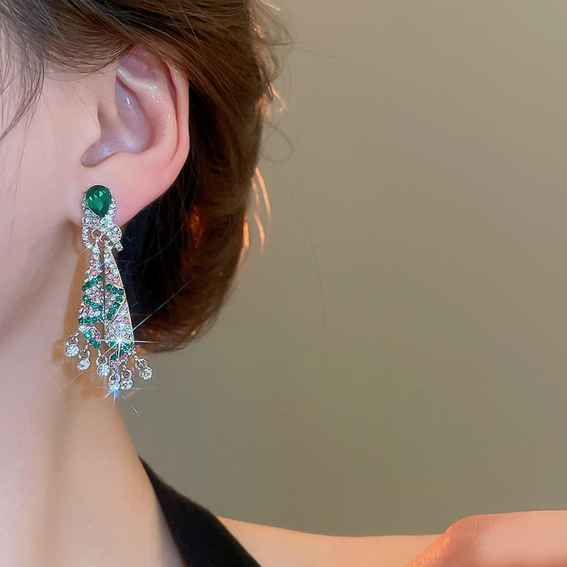 Silver Needle Diamond Knot Water Drop Oval Earrings Light Luxury High-end Sense Earrings Niche Retro Exaggerated Distinctive Earrings