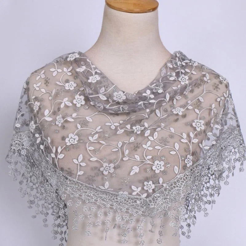 2023 New Floral Lace Triangle Scarf Tassel Shawl Female Classic Casual Transparent Breathable Scarves Sunscreen