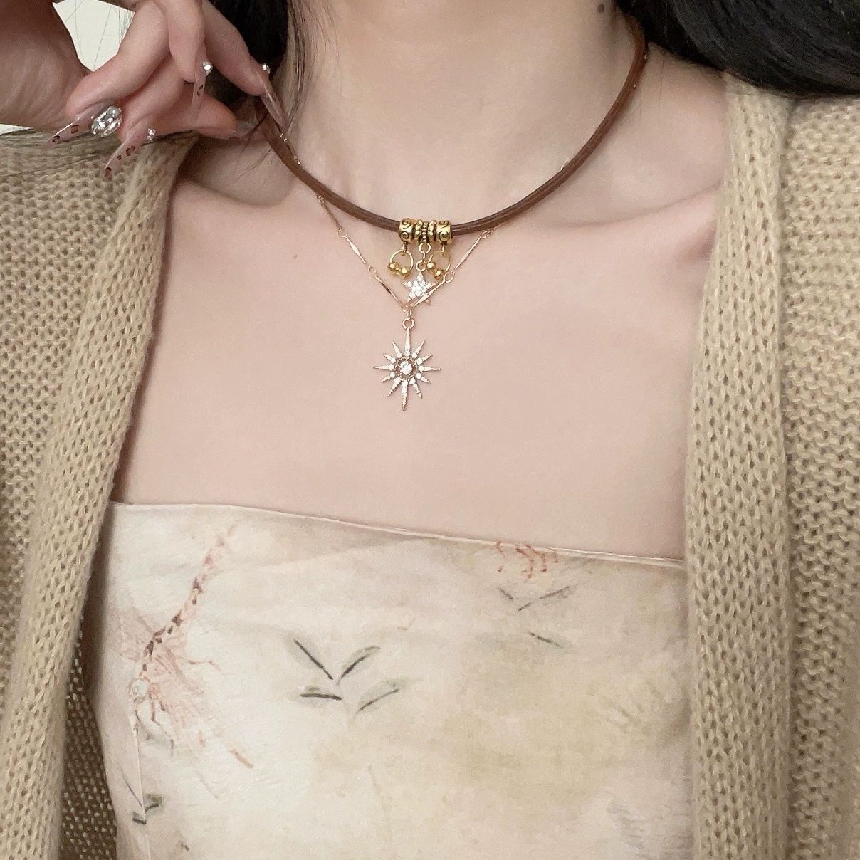 Vintage Mango Star Double Layer Stacked Necklace for Women Creative Niche Light Luxury Personality Versatile Clavicle Chain High-end Accessory Trend