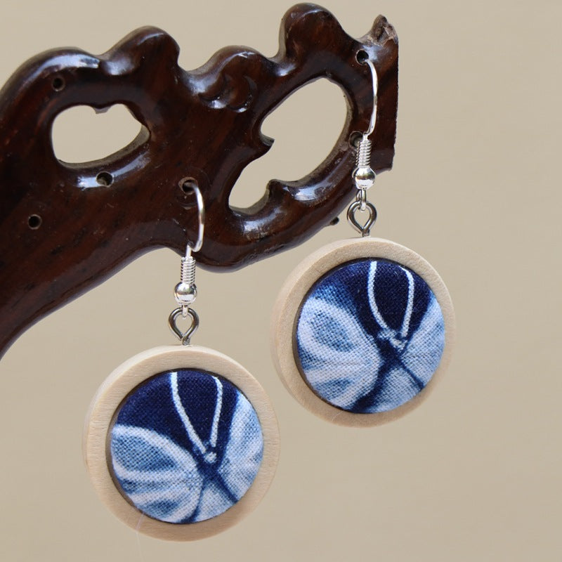 Ethnic style blue tie-dye earrings hand-woven tie-dye earrings travel companion gift