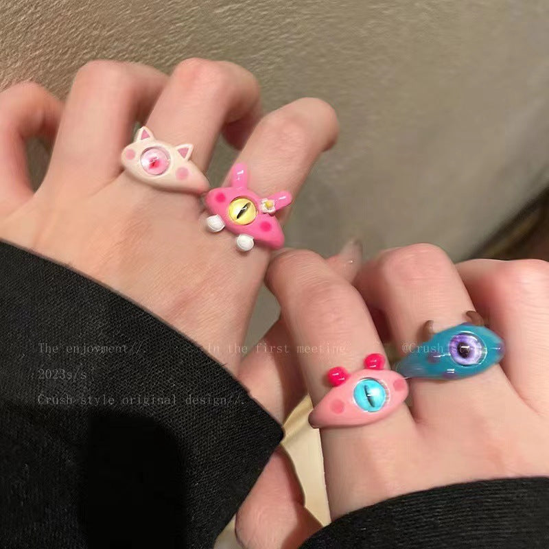 Funny Little Monster Ring Childlike Cute One-Eyed Ins Student Children Girlfriends Couple Gifting New