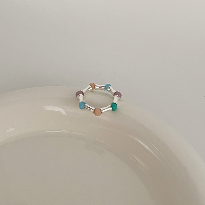 Color Crystal Beaded Ring Niche Design High-grade Finger Ring Light Luxury Elegant All-match Ring Accessories