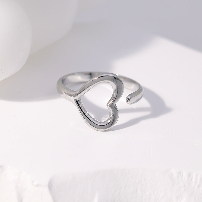 Titanium Steel Ring for Women Heart Shape Open Finger Ring Light Luxury Simple Korean Style Stainless Steel Tail Ring