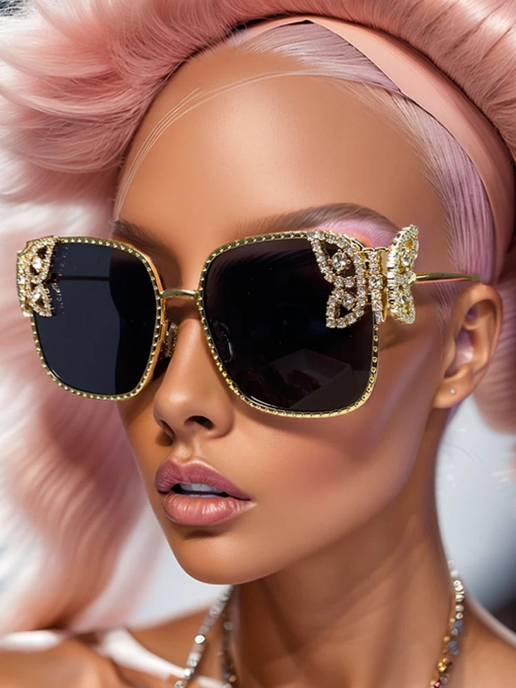 Oversized Square Sunglasses Women Rhinestone Butterfly Frame Sun Glasses 2025 Luxury Brand UV400 Protection Eyewear For Ladies