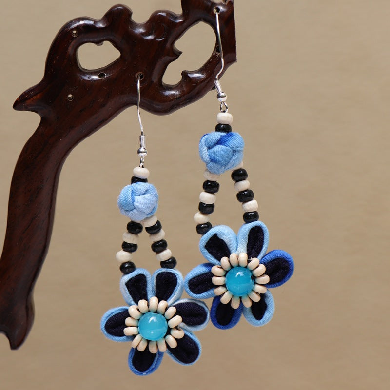 Ethnic style blue tie-dye earrings hand-woven tie-dye earrings travel companion gift