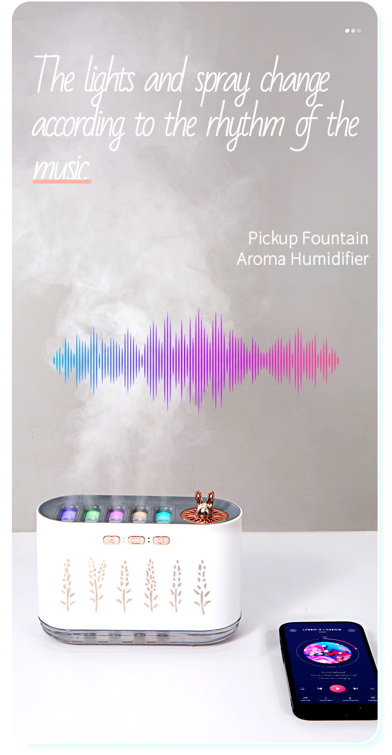 Air Humidifier for Home, Silent Bedroom Five-Hole Spray Aromatherapy, Creative Dynamic Colorful Sound-Controlled