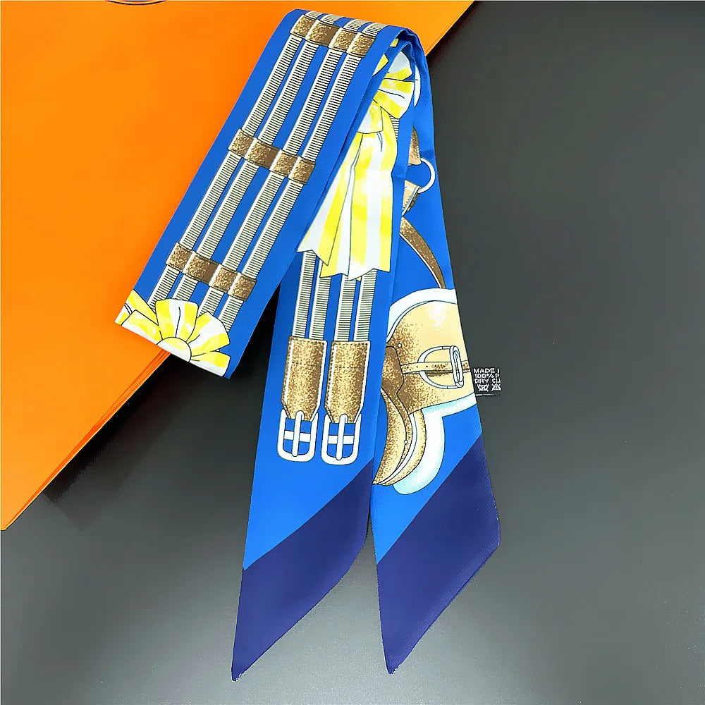 Fashion Women Hair Scarf 2024 New Brand Design Luxury Silk Scarf Fashion Print Headband Skinny Bag Scarves Neckerchief