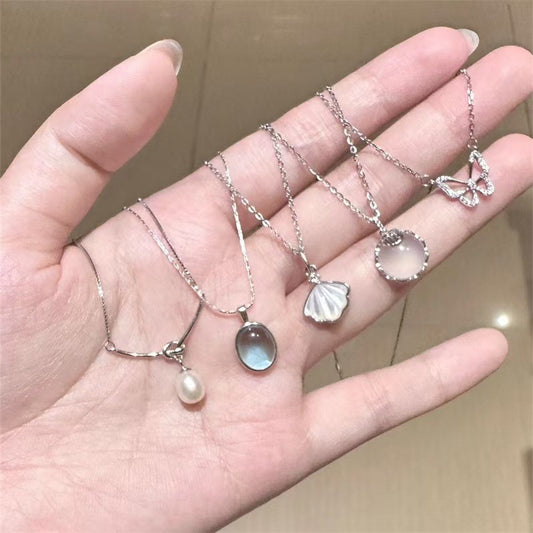 White Moonlight Five-Piece Set Aquamarine Design Necklace Pendant Moonstone Light Luxury Simple High-End Versatile Choker Collarbone