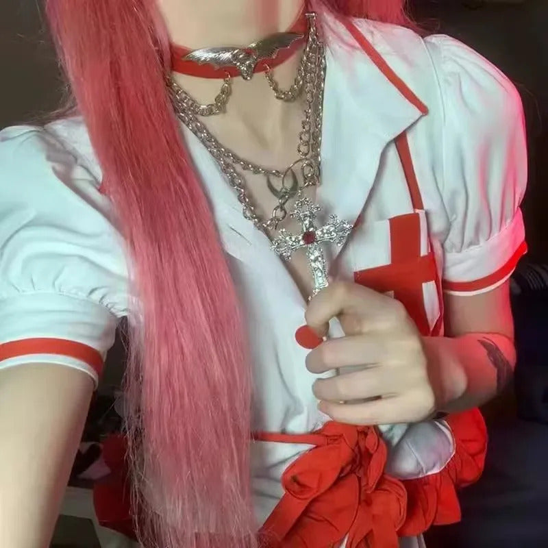 Y2K Punk Cross Pendant Necklace for Women Gothic Clavicle Vintage Chain Choker Necklace Aesthetic Party Gifts Fashion Jewelry