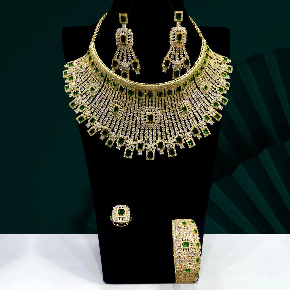 GODKI Luxury 4PCS Chokers Necklace Earring Sets Cubic Zirconia jewelry Sets for women Wedding Indian Bridal Jewelry Sets 2021