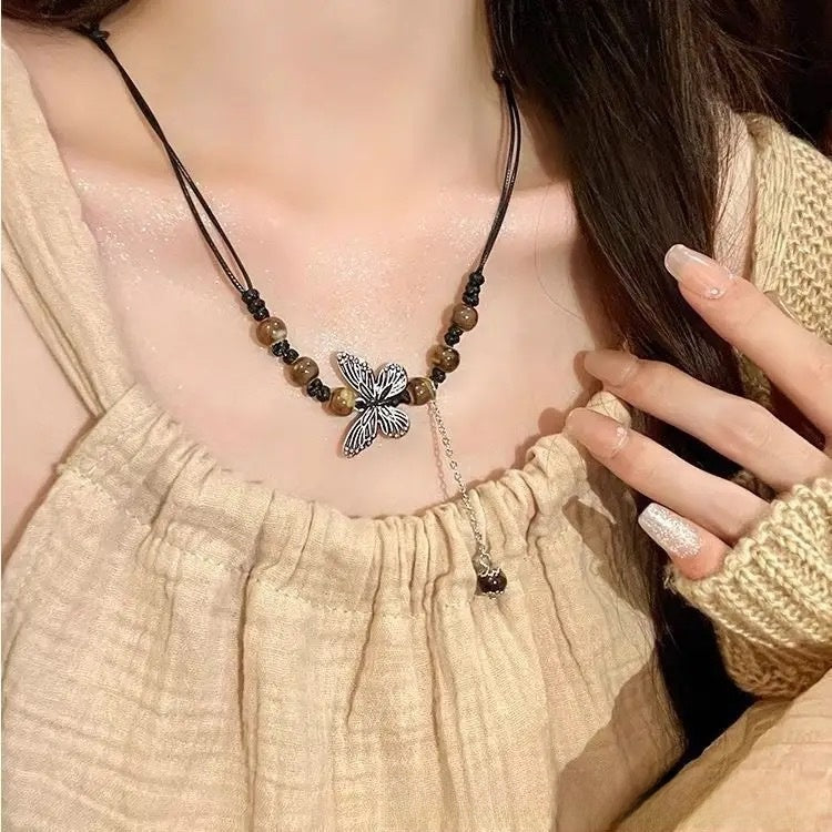 Ceramic Necklace New Chinese Ethnic Style Retro Ceramic Butterfly Beaded Clavicle Chain
