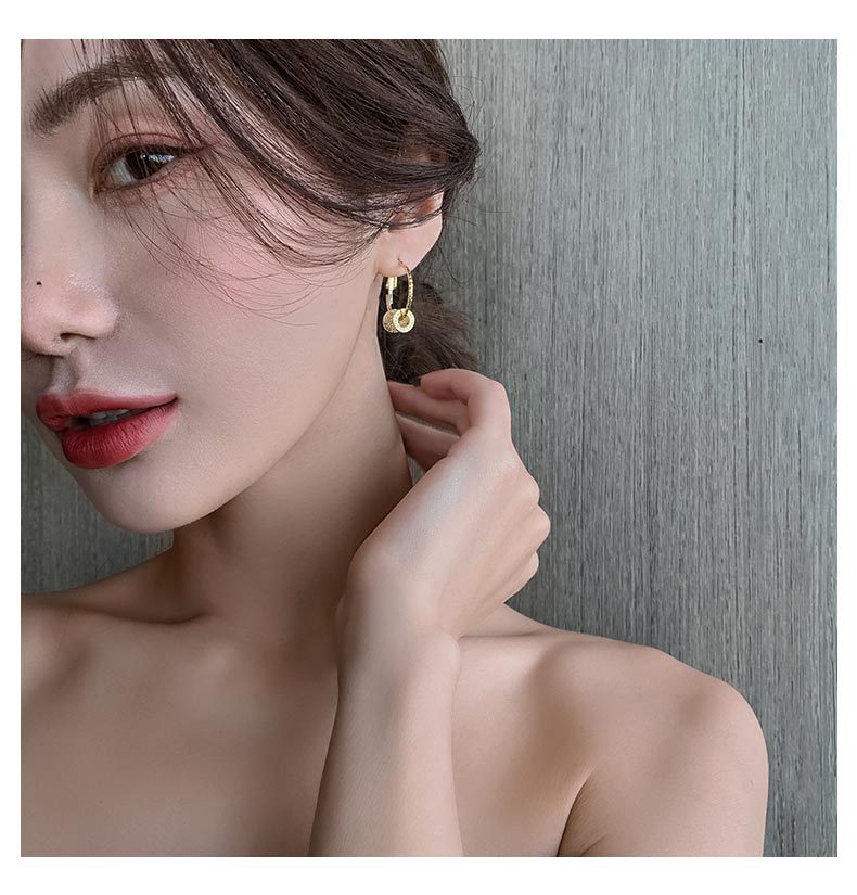 Metal Big Circle Earrings Women's Hong Kong Fashion Women's Ear Jewelry S925 Silver Needle