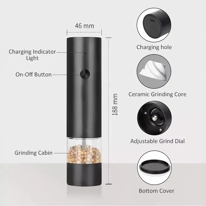 Rechargeable Electric Salt And Pepper Grinder Set-Peppercorn & Sea Salt Spice Shaker Mill Set With Adjustable Coarseness Durable