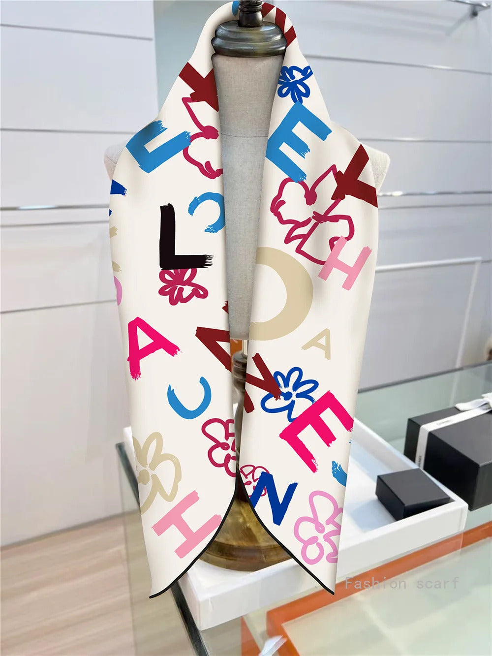 French Style New Black and White Letter Color Matching Women's Shawl Large Square Scarf Twill Silk Headscarf Scarf Wholesale