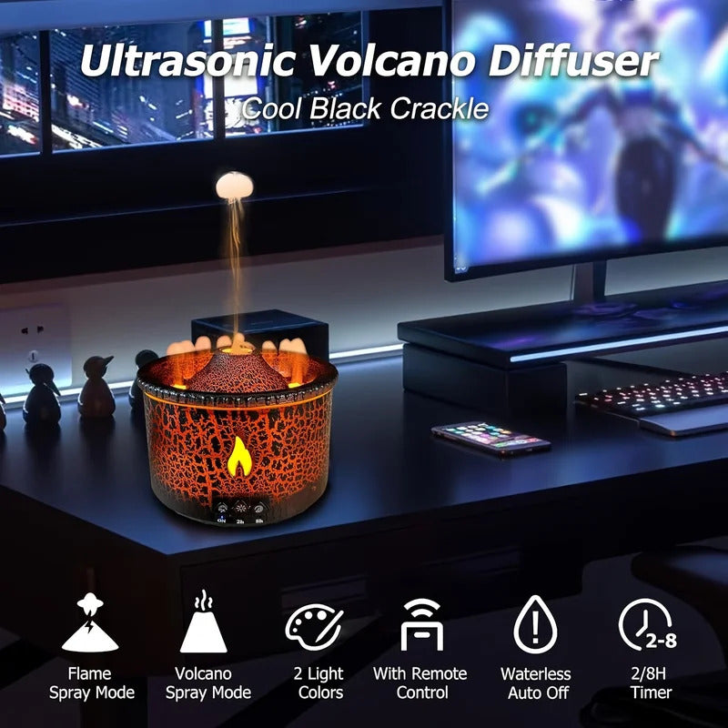 Volcanic Flame Aroma Diffuser With LED Night Light Portable Essential Oil Humidifier  Auto Shut-Off  2 Color Modes For Home