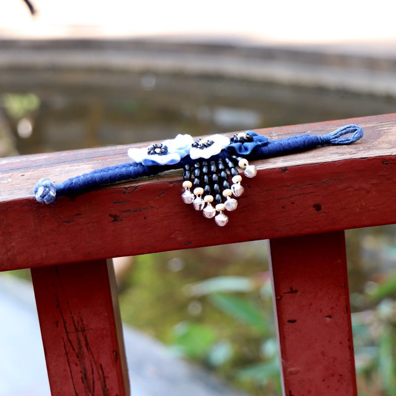 Blue Tie Dye Cloth Bracelet Dali Lijiang Hot Sale Hand-stitched Flower Fabric Bracelet Bracelet