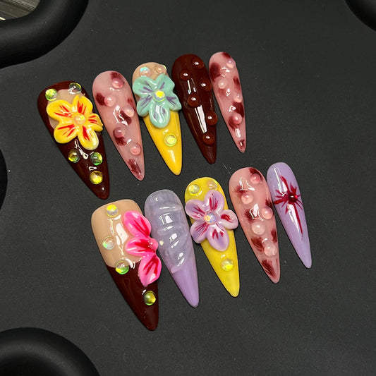 Enyue [Cross-Border Hot-Selling Item] European and American Clear Floral Carved Hand-Painted High-End Pure Handmade Nail Stickers