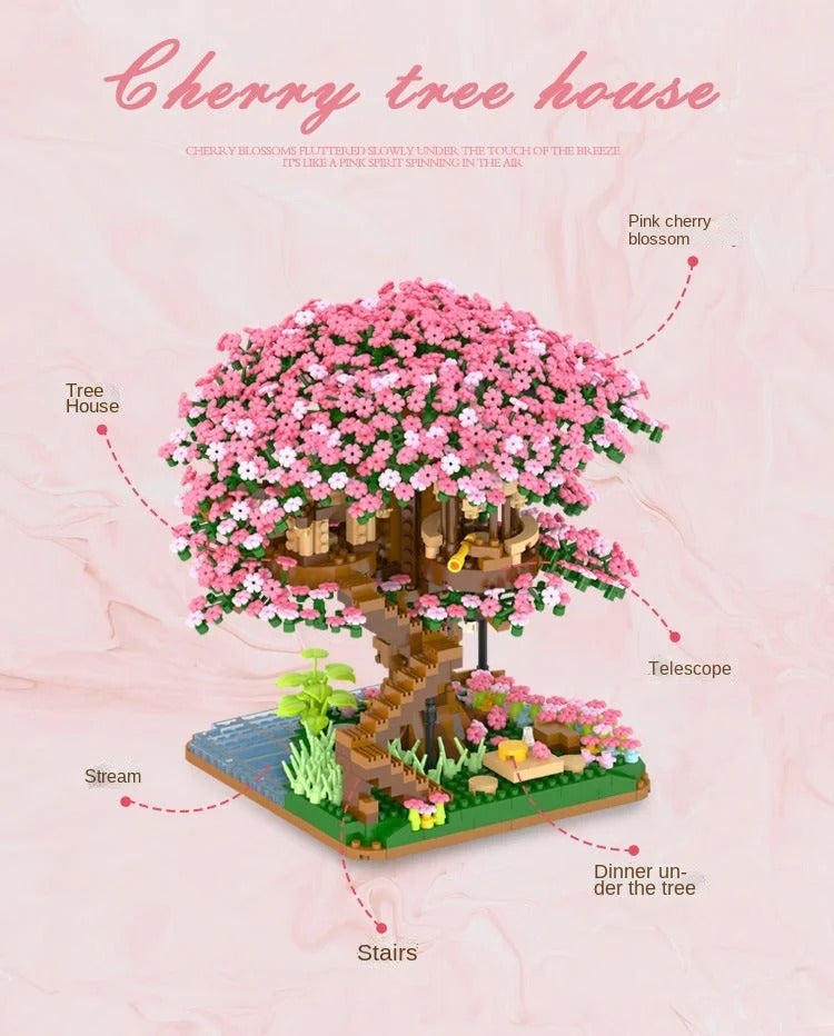 Mini Sakura Tree Building Blocks Set Diy Cherry Blossom Bricks with Light Treehouse Model Ornament Romantic Gift for Girlfriend