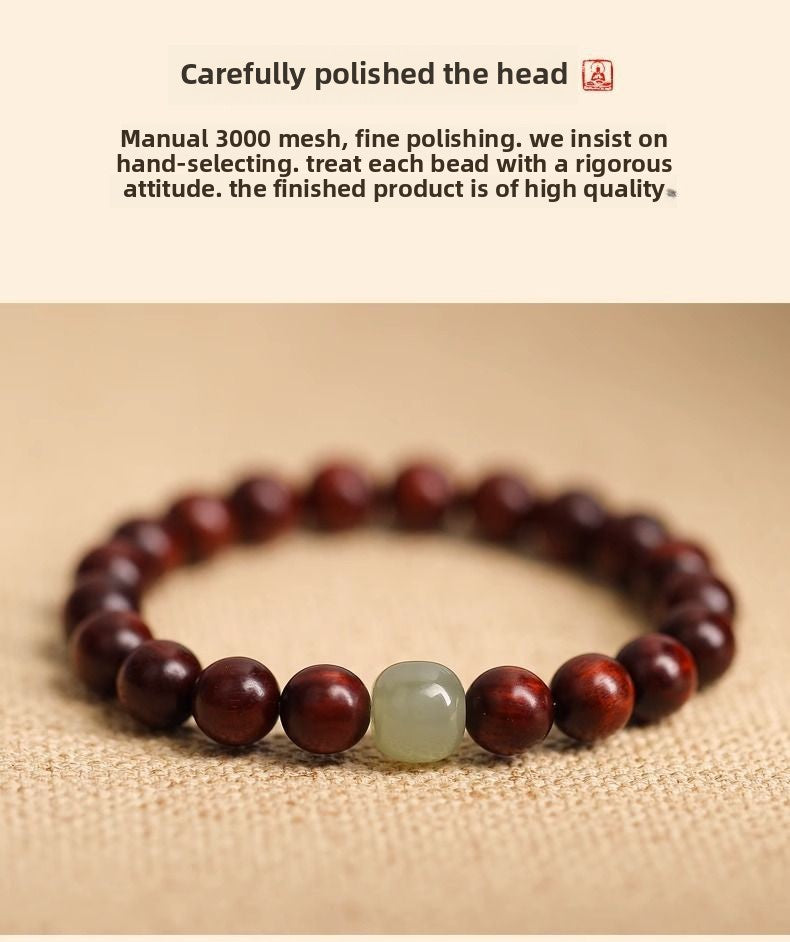 Natural Small Leaf Red Sandalwood Bracelet for Men and Women Couples Black Ebony Wooden Buddhist Beads Golden Silk Sandalwood Bracelet Hetian Jade Top Beads