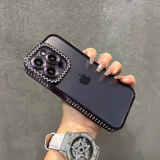 Double Row Diamond Compatible with iPhone 15 Pro Max Phone Case Electroplated Diamond Inlaid Transparent Soft Case Apple 16 Full Coverage Anti-drop