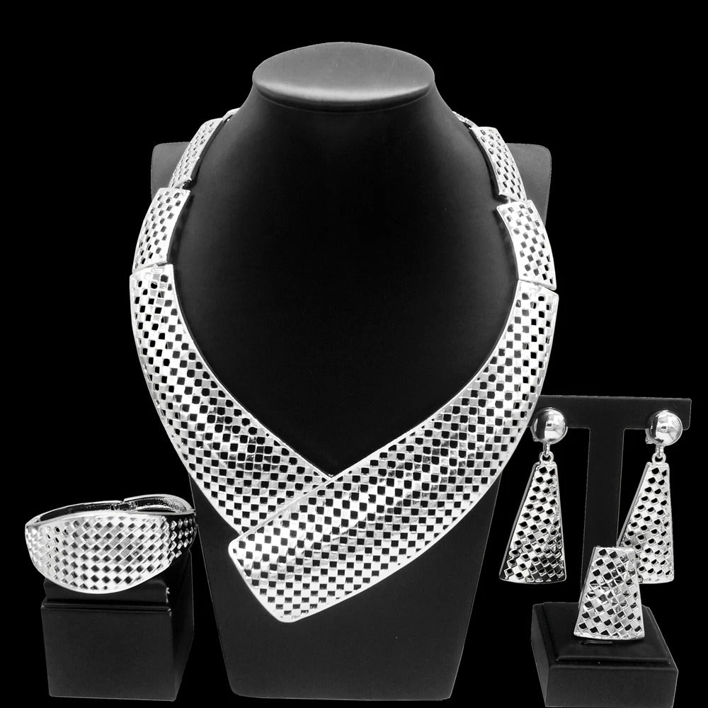 Women Jewelry Set Nigeria Style Italian Round Design Necklace Chian Earrings Bangle Bracelet Ring