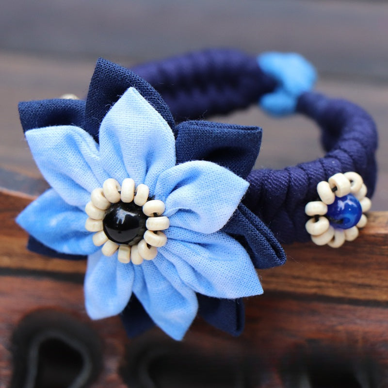 Blue Tie Dye Cloth Bracelet Dali Lijiang Hot Sale Hand-stitched Flower Fabric Bracelet Bracelet