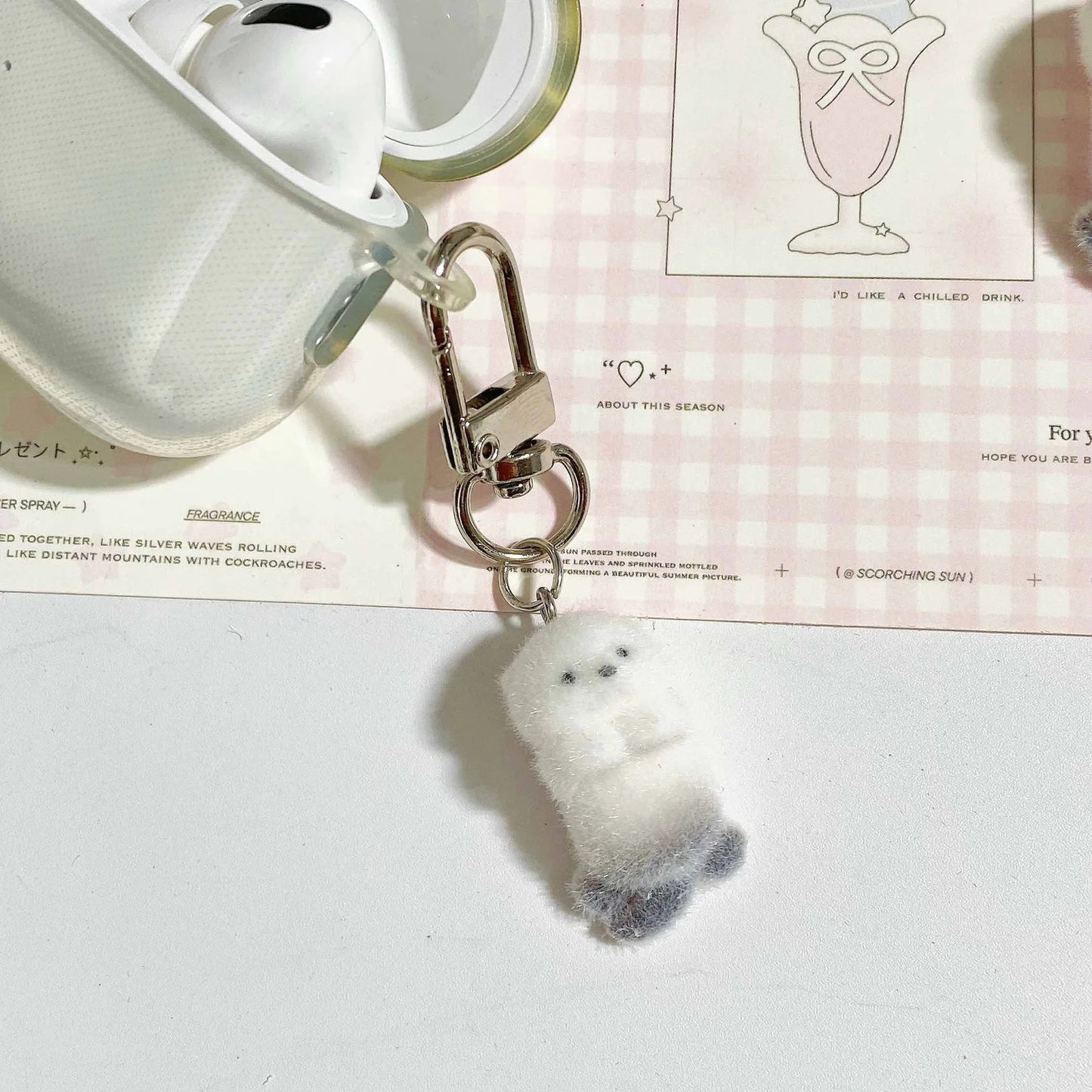 Ins Style Cute Seal Shape 3D Keychain Phone Charms Strap Kawaii Plush Flocking Pendant for Airpods Schoolbag