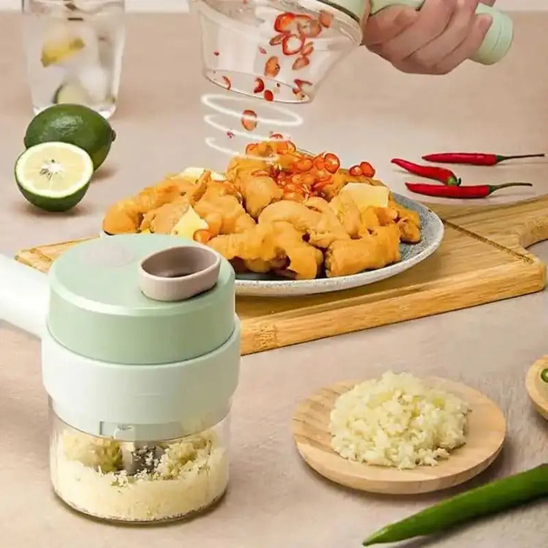 Plastic Electric Vegetable Cutter Set Handheld with Brush Garlic Cutter Anti-splash cup 4 in 1 Vegetable Cutter Kitchen Tools