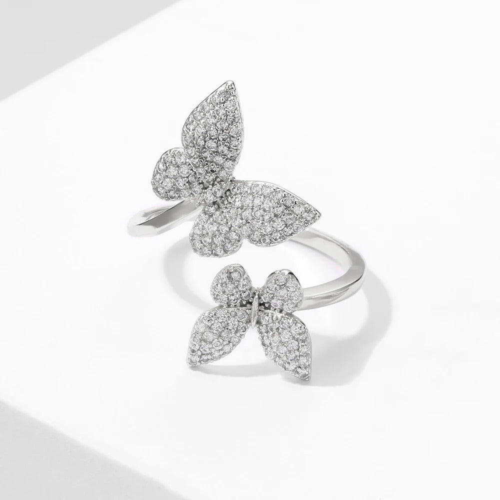 ZAKOL Exquisite Micro Inlay Zircon Butterfly Open Rings for Women Fashion Wedding Party Jewelry