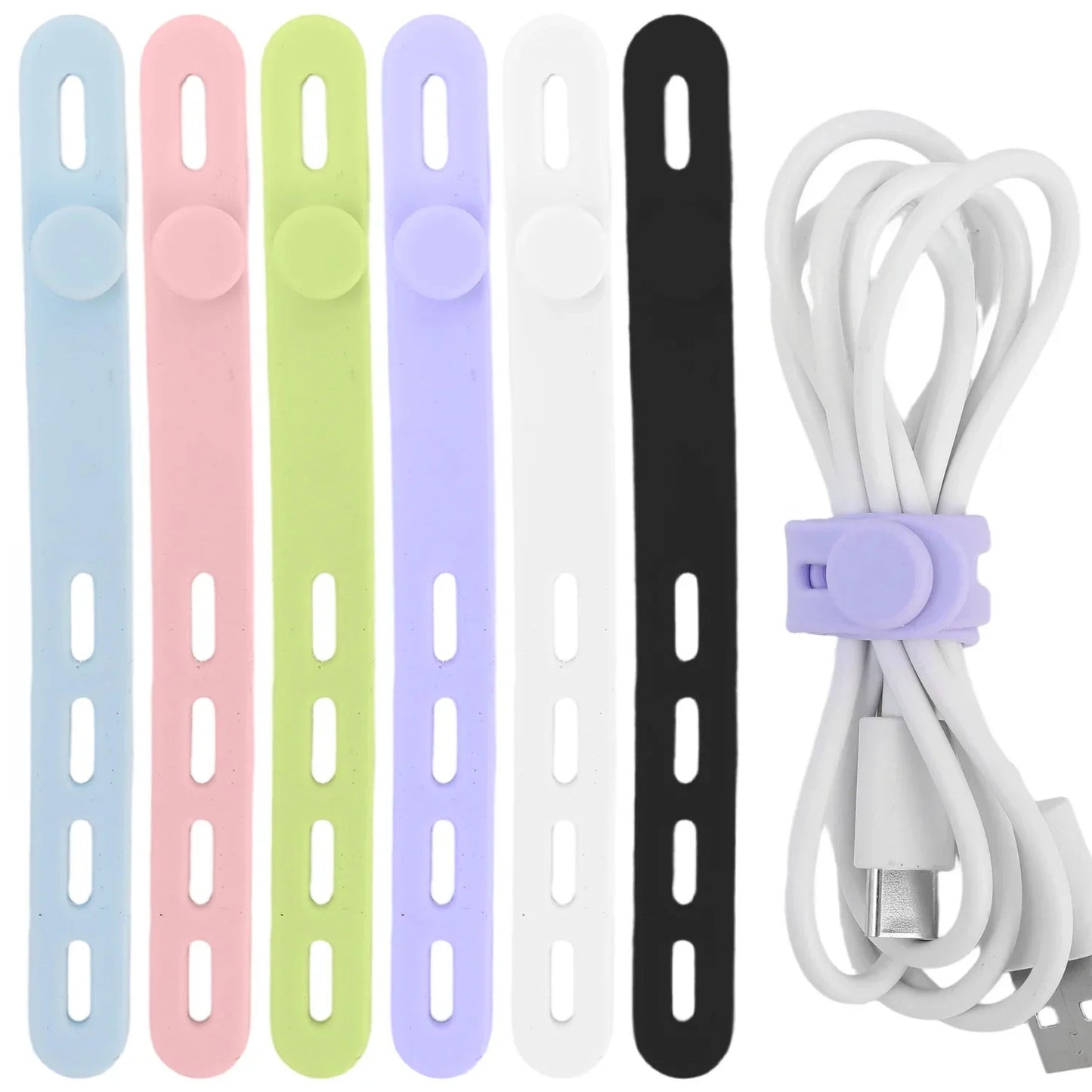 Silicone Cable Winder Charge Line Management Adjustable Straps Lock Cable Tie Straps for Home Office Reusable Data Wire Managers