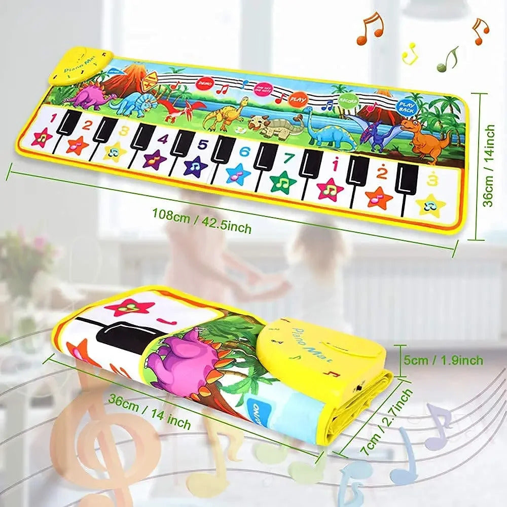 110x36cm Musical Piano Mat Toddle Mat Musical Carpet Toddlers Keyboard with 8 Dinosaur Sounds Baby Mat Educational Toys for Kids
