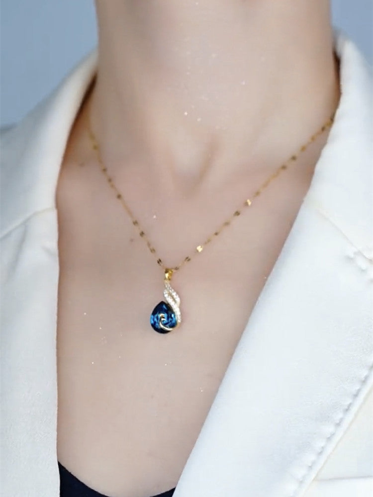 Blue Peacock Crystal Necklace for Women New Short Clavicle Chain Choker