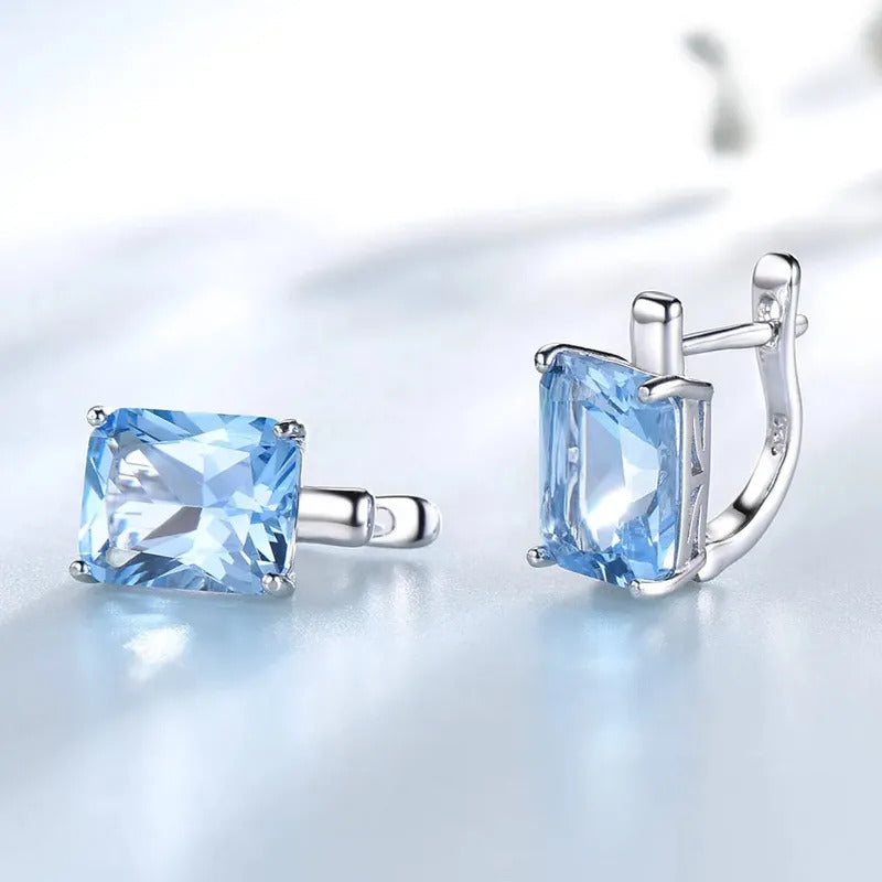 925 Sterling Silver  Sky Blue Topaz Gemstone Clip On Earrings  Solid  For Women Party  Birthday  Fashion Fine Jewelry Gift