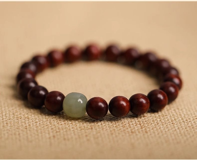 Natural Small Leaf Red Sandalwood Bracelet for Men and Women Couples Black Ebony Wooden Buddhist Beads Golden Silk Sandalwood Bracelet Hetian Jade Top Beads