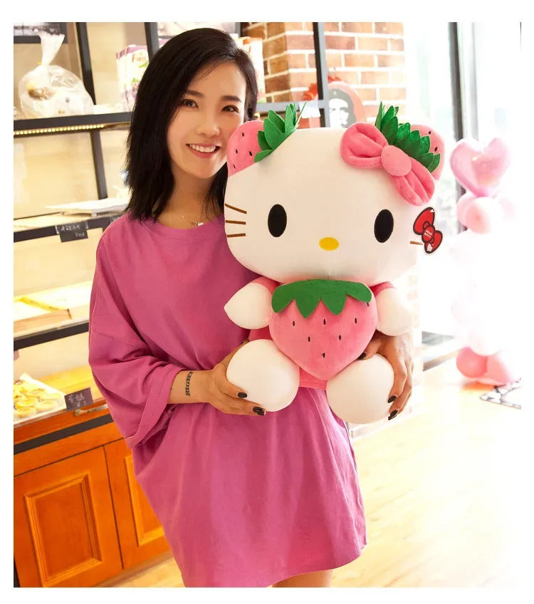 22cm Sanrio KT Cat Plush Toys Kawaii Strawberry KT Cat Plush Doll Home Decor Plushie Toy Girl Birthday Gift