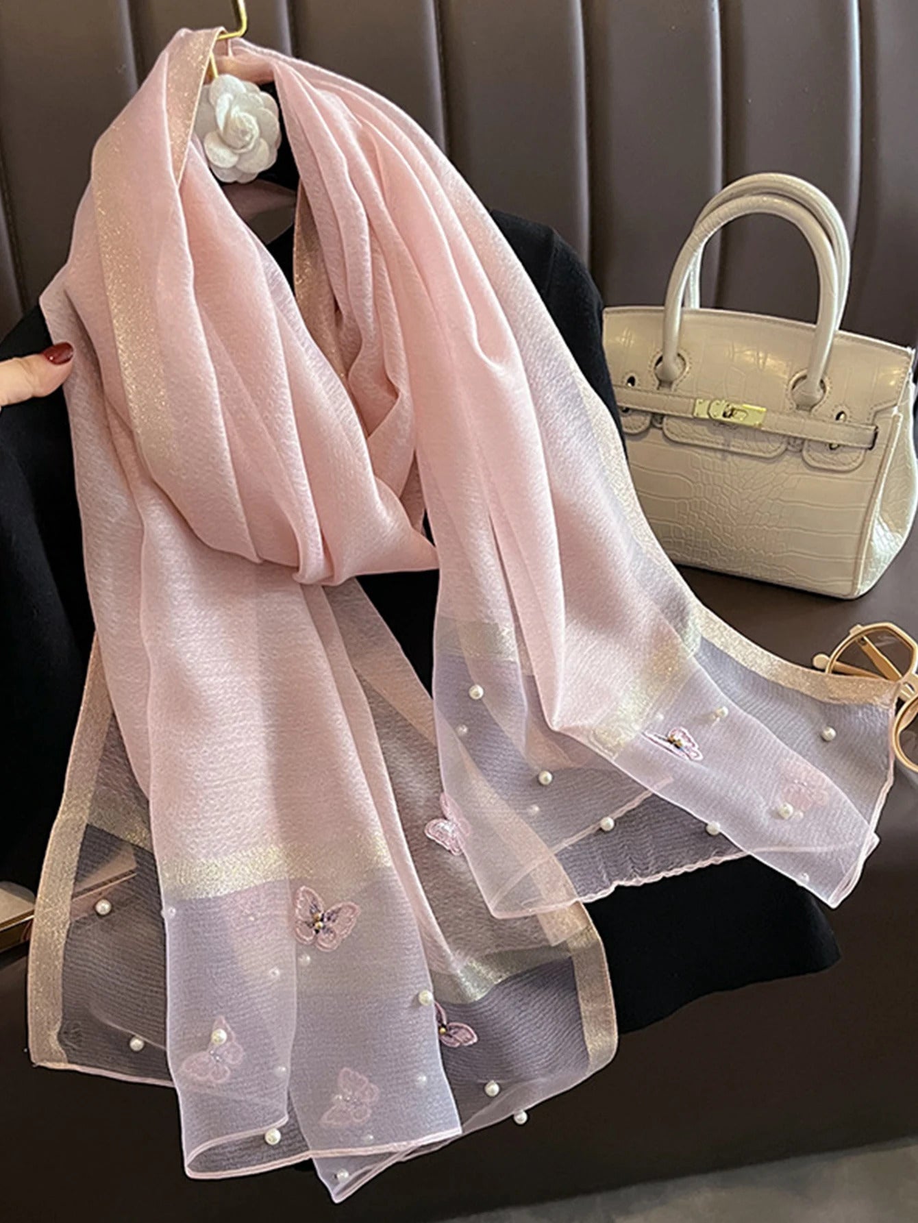 Fashion Floral Design Embroidery Silk Scarf Women Hijab Female Foulard Pashmina Long Beach Stoles Shawl Wrap Scarves Bandana