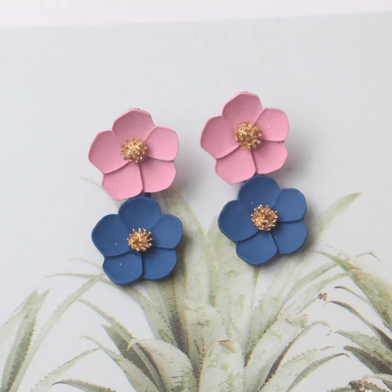 Korean New Double-layers Flower Drop Earrings for Ladies Exaggerated Women Floral Earrings Fashion Jewelry aretes de mujer