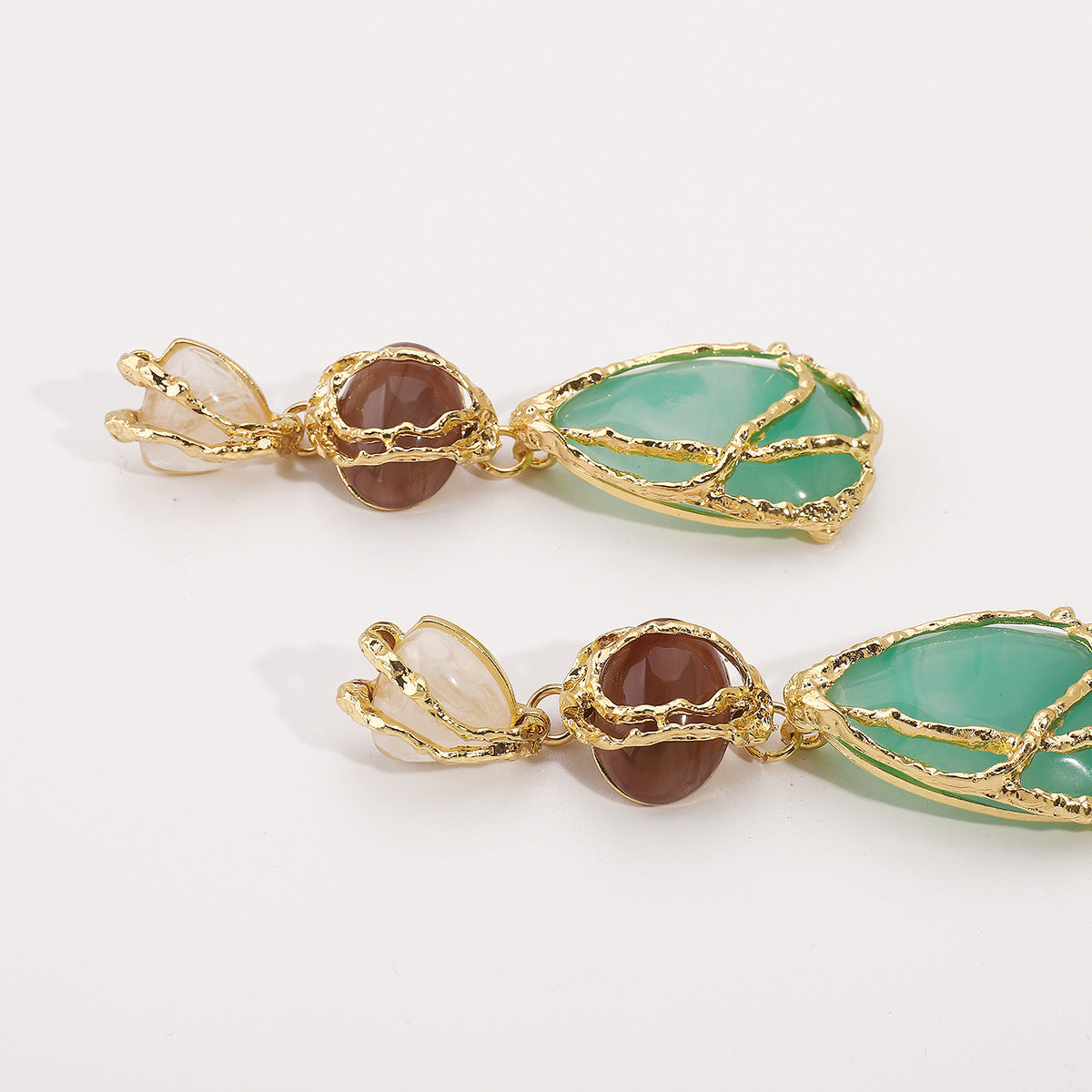 E12870 European and American Style Personality Acrylic Alloy Mesh Drop Earrings ZA Light Luxury High-end Water Drop Geometric Earrings