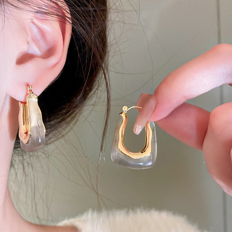 Green Pink Transparent Resin Earrings For Women Girls Geometric Irregular Stud Earrings 2023 New Trendy Ear Jewelry for Party